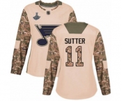 Women's St. Louis Blues #11 Brian Sutter Authentic Camo Veterans Day Practice 2019 Stanley Cup Champions Hockey Jersey