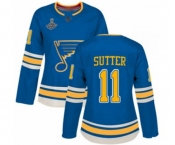 Women's St. Louis Blues #11 Brian Sutter Authentic Navy Blue Alternate 2019 Stanley Cup Champions Hockey Jersey