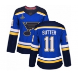 Women's St. Louis Blues #11 Brian Sutter Authentic Royal Blue Home 2019 Stanley Cup Champions Hockey Jersey