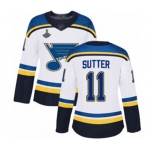 Women's St. Louis Blues #11 Brian Sutter Authentic White Away 2019 Stanley Cup Champions Hockey Jersey