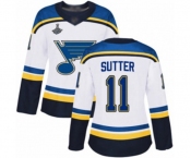 Women's St. Louis Blues #11 Brian Sutter Authentic White Away 2019 Stanley Cup Champions Hockey Jersey