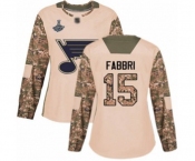Women's St. Louis Blues #15 Robby Fabbri Authentic Camo Veterans Day Practice 2019 Stanley Cup Champions Hockey Jersey