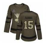 Women's St. Louis Blues #15 Robby Fabbri Authentic Green Salute to Service 2019 Stanley Cup Champions Hockey Jersey