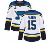 Women's St. Louis Blues #15 Robby Fabbri Authentic White Away 2019 Stanley Cup Champions Hockey Jersey