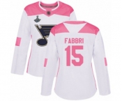 Women's St. Louis Blues #15 Robby Fabbri Authentic White Pink Fashion 2019 Stanley Cup Champions Hockey Jersey
