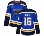 Women's St. Louis Blues #16 Brett Hull Authentic Royal Blue Home 2019 Stanley Cup Champions Hockey Jersey