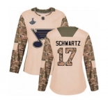 Women's St. Louis Blues #17 Jaden Schwartz Authentic Camo Veterans Day Practice 2019 Stanley Cup Champions Hockey Jersey