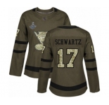 Women's St. Louis Blues #17 Jaden Schwartz Authentic Green Salute to Service 2019 Stanley Cup Champions Hockey Jersey