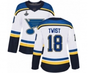 Women's St. Louis Blues #18 Tony Twist Authentic White Away 2019 Stanley Cup Champions Hockey Jersey
