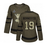 Women's St. Louis Blues #19 Jay Bouwmeester Authentic Green Salute to Service 2019 Stanley Cup Champions Hockey Jersey