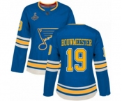 Women's St. Louis Blues #19 Jay Bouwmeester Authentic Navy Blue Alternate 2019 Stanley Cup Champions Hockey Jersey