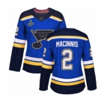Women's St. Louis Blues #2 Al Macinnis Authentic Royal Blue Home 2019 Stanley Cup Champions Hockey Jersey