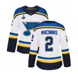 Women's St. Louis Blues #2 Al Macinnis Authentic White Away 2019 Stanley Cup Champions Hockey Jersey