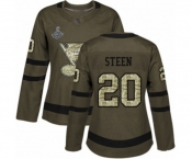 Women's St. Louis Blues #20 Alexander Steen Authentic Green Salute to Service 2019 Stanley Cup Champions Hockey Jersey