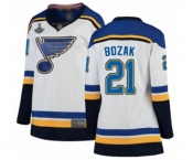 Women's St. Louis Blues #21 Tyler Bozak Fanatics Branded White Away Breakaway 2019 Stanley Cup Champions Hockey Jersey