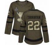Women's St. Louis Blues #22 Chris Thorburn Authentic Green Salute to Service 2019 Stanley Cup Champions Hockey Jersey