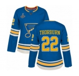 Women's St. Louis Blues #22 Chris Thorburn Authentic Navy Blue Alternate 2019 Stanley Cup Champions Hockey Jersey