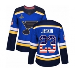 Women's St. Louis Blues #23 Dmitrij Jaskin Authentic Blue USA Flag Fashion 2019 Stanley Cup Champions Hockey Jersey