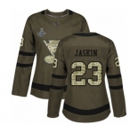 Women's St. Louis Blues #23 Dmitrij Jaskin Authentic Green Salute to Service 2019 Stanley Cup Champions Hockey Jersey