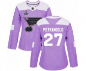 Women's St. Louis Blues #27 Alex Pietrangelo Authentic Purple Fights Cancer Practice 2019 Stanley Cup Champions Hockey Jersey