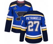Women's St. Louis Blues #27 Alex Pietrangelo Authentic Royal Blue Home 2019 Stanley Cup Champions Hockey Jersey