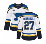 Women's St. Louis Blues #27 Alex Pietrangelo Authentic White Away 2019 Stanley Cup Champions Hockey Jersey