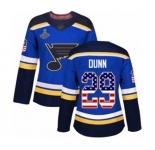 Women's St. Louis Blues #29 Vince Dunn Authentic Blue USA Flag Fashion 2019 Stanley Cup Champions Hockey Jersey