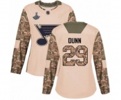 Women's St. Louis Blues #29 Vince Dunn Authentic Camo Veterans Day Practice 2019 Stanley Cup Champions Hockey Jersey