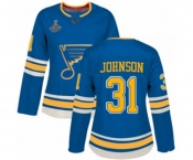 Women's St. Louis Blues #31 Chad Johnson Authentic Navy Blue Alternate 2019 Stanley Cup Champions Hockey Jersey