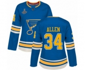 Women's St. Louis Blues #34 Jake Allen Authentic Navy Blue Alternate 2019 Stanley Cup Champions Hockey Jersey