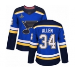 Women's St. Louis Blues #34 Jake Allen Authentic Royal Blue Home 2019 Stanley Cup Champions Hockey Jersey