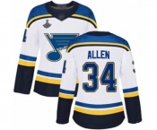 Women's St. Louis Blues #34 Jake Allen Authentic White Away 2019 Stanley Cup Champions Hockey Jersey