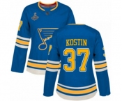 Women's St. Louis Blues #37 Klim Kostin Authentic Navy Blue Alternate 2019 Stanley Cup Champions Hockey Jersey