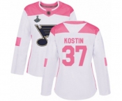 Women's St. Louis Blues #37 Klim Kostin Authentic White Pink Fashion 2019 Stanley Cup Champions Hockey Jersey