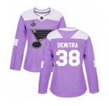 Women's St. Louis Blues #38 Pavol Demitra Authentic Purple Fights Cancer Practice 2019 Stanley Cup Champions Hockey Jersey