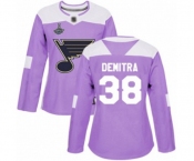 Women's St. Louis Blues #38 Pavol Demitra Authentic Purple Fights Cancer Practice 2019 Stanley Cup Champions Hockey Jersey