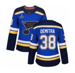 Women's St. Louis Blues #38 Pavol Demitra Authentic Royal Blue Home 2019 Stanley Cup Champions Hockey Jersey