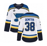 Women's St. Louis Blues #38 Pavol Demitra Authentic White Away 2019 Stanley Cup Champions Hockey Jersey