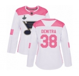 Women's St. Louis Blues #38 Pavol Demitra Authentic White Pink Fashion 2019 Stanley Cup Champions Hockey Jersey