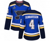 Women's St. Louis Blues #4 Carl Gunnarsson Authentic Royal Blue Home 2019 Stanley Cup Champions Hockey Jersey