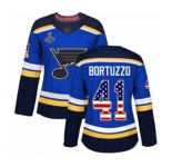 Women's St. Louis Blues #41 Robert Bortuzzo Authentic Blue USA Flag Fashion 2019 Stanley Cup Champions Hockey Jersey