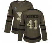 Women's St. Louis Blues #41 Robert Bortuzzo Authentic Green Salute to Service 2019 Stanley Cup Champions Hockey Jersey