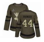 Women's St. Louis Blues #44 Chris Pronger Authentic Green Salute to Service 2019 Stanley Cup Champions Hockey Jersey