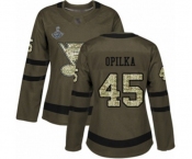 Women's St. Louis Blues #45 Luke Opilka Authentic Green Salute to Service 2019 Stanley Cup Champions Hockey Jersey