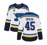 Women's St. Louis Blues #45 Luke Opilka Authentic White Away 2019 Stanley Cup Champions Hockey Jersey