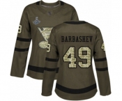 Women's St. Louis Blues #49 Ivan Barbashev Authentic Green Salute to Service 2019 Stanley Cup Champions Hockey Jersey