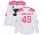 Women's St. Louis Blues #49 Ivan Barbashev Authentic White Pink Fashion 2019 Stanley Cup Champions Hockey Jersey