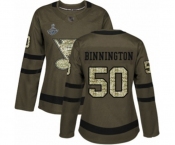 Women's St. Louis Blues #50 Jordan Binnington Authentic Green Salute to Service 2019 Stanley Cup Champions Hockey Jersey
