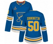 Women's St. Louis Blues #50 Jordan Binnington Authentic Navy Blue Alternate 2019 Stanley Cup Champions Hockey Jersey