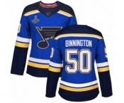Women's St. Louis Blues #50 Jordan Binnington Authentic Royal Blue Home 2019 Stanley Cup Champions Hockey Jersey
